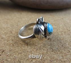 Vintage Native American Squash Blossom Sterling Silver Turquoise Ring 5.25 #111
