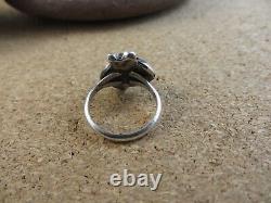 Vintage Native American Squash Blossom Sterling Silver Turquoise Ring 5.25 #111