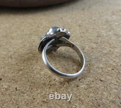 Vintage Native American Squash Blossom Sterling Silver Turquoise Ring 5.25 #111