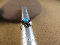 Vintage Native American Squash Blossom Sterling Silver Turquoise Ring 5.25 #111