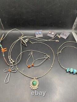 Vintage Native American Sterling 8 Piece Lot Turquoise, Onyx Coral