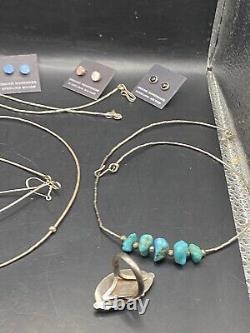 Vintage Native American Sterling 8 Piece Lot Turquoise, Onyx Coral