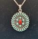 Vintage Native American Sterling 925 Turquoise & Coral Pendant On Italian Chain