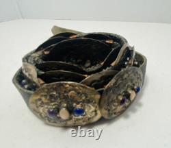 Vintage Native American Sterling CL Belt with white and Blue Stones