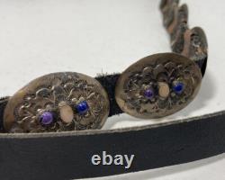 Vintage Native American Sterling CL Belt with white and Blue Stones