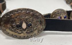 Vintage Native American Sterling CL Belt with white and Blue Stones