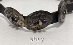 Vintage Native American Sterling CL Belt with white and Blue Stones