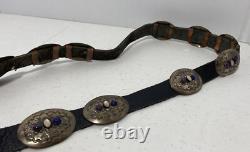Vintage Native American Sterling CL Belt with white and Blue Stones