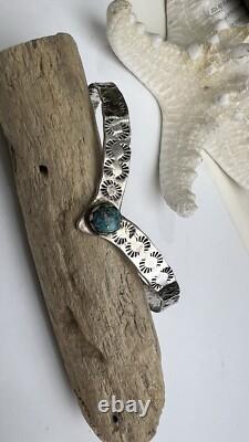 Vintage Native American Sterling Cuff Bracelet Blue Turquoise Heart Jewelry