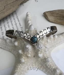 Vintage Native American Sterling Cuff Bracelet Blue Turquoise Heart Jewelry