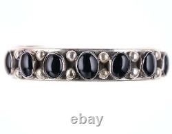 Vintage Native American Sterling Cuff Bracelet with Obsidian cabochons