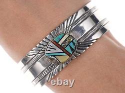 Vintage Native American Sterling Multi-Stone channel inlay cuff bracelet