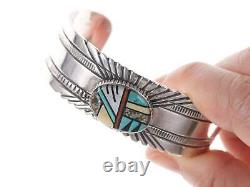 Vintage Native American Sterling Multi-Stone channel inlay cuff bracelet