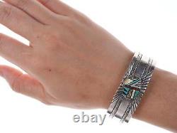 Vintage Native American Sterling Multi-Stone channel inlay cuff bracelet