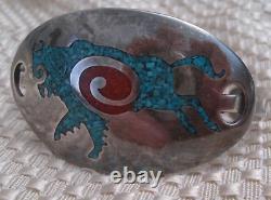 Vintage Native American Sterling Silver 925 Turquoise & Coral Bull Cuff (Grp. 8)