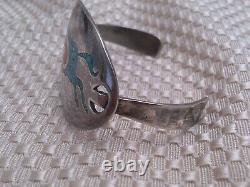 Vintage Native American Sterling Silver 925 Turquoise & Coral Bull Cuff (Grp. 8)