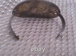 Vintage Native American Sterling Silver 925 Turquoise & Coral Bull Cuff (Grp. 8)