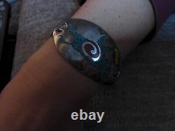 Vintage Native American Sterling Silver 925 Turquoise & Coral Bull Cuff (Grp. 8)