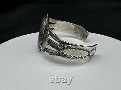 Vintage Native American Sterling Silver Agate Cuff Bracelet