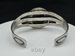 Vintage Native American Sterling Silver Agate Cuff Bracelet