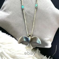 Vintage Native American Sterling Silver Bird Fetish Necklace