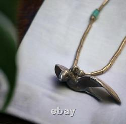 Vintage Native American Sterling Silver Bird Fetish Necklace