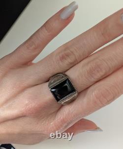 Vintage Native American Sterling Silver Black Onyx Ring Size 11.5 Unsigned