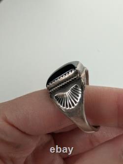 Vintage Native American Sterling Silver Black Onyx Ring Size 11.5 Unsigned