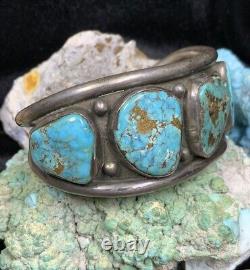 Vintage, Native American Sterling Silver & Gem Turquoise Cuff Bracelet, 75.6g