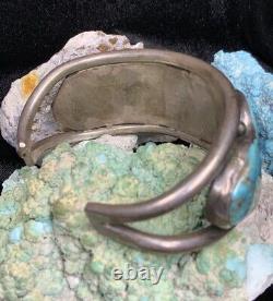 Vintage, Native American Sterling Silver & Gem Turquoise Cuff Bracelet, 75.6g