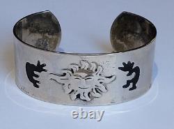 Vintage Native American Sterling Silver Kokopelli Dancers Sun Cuff Bracelet 7in