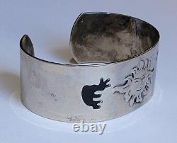 Vintage Native American Sterling Silver Kokopelli Dancers Sun Cuff Bracelet 7in