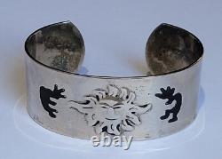 Vintage Native American Sterling Silver Kokopelli Dancers Sun Cuff Bracelet 7in