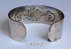 Vintage Native American Sterling Silver Kokopelli Dancers Sun Cuff Bracelet 7in