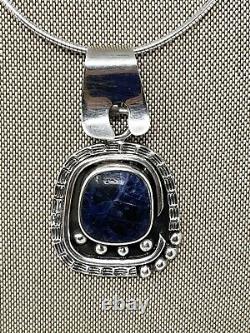 Vintage Native American Sterling Silver & Lapis Pendant Signed Unknown Artist