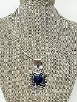 Vintage Native American Sterling Silver & Lapis Pendant Signed Unknown Artist