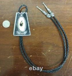 Vintage Native American Sterling Silver Montana Moss Agate Bolo Tie Appx 80g