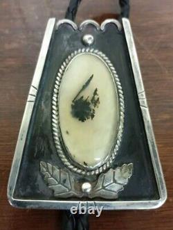 Vintage Native American Sterling Silver Montana Moss Agate Bolo Tie Appx 80g