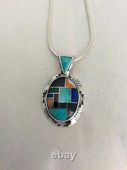 Vintage Native American Sterling Silver Mosaic Inlaid Zuni Signed Set