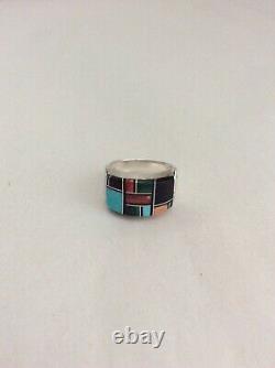 Vintage Native American Sterling Silver Mosaic Inlaid Zuni Signed Set