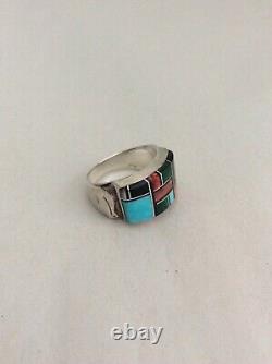 Vintage Native American Sterling Silver Mosaic Inlaid Zuni Signed Set