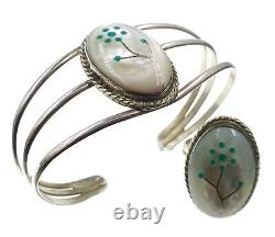 Vintage Native American Sterling Silver Mother of Pearl Bangle and Ring Set