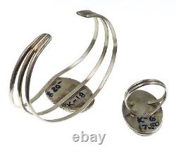 Vintage Native American Sterling Silver Mother of Pearl Bangle and Ring Set