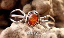 Vintage Native American Sterling Silver Navajo Amber Cuff Bracelet B Piaso Jr