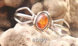 Vintage Native American Sterling Silver Navajo Amber Cuff Bracelet B Piaso Jr