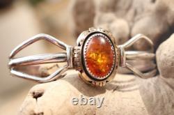 Vintage Native American Sterling Silver Navajo Amber Cuff Bracelet B Piaso Jr