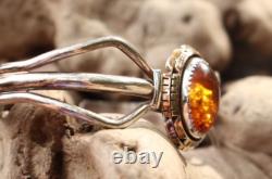 Vintage Native American Sterling Silver Navajo Amber Cuff Bracelet B Piaso Jr