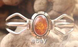 Vintage Native American Sterling Silver Navajo Amber Cuff Bracelet B Piaso Jr
