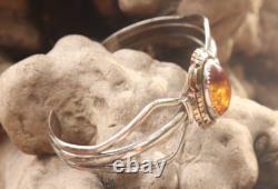 Vintage Native American Sterling Silver Navajo Amber Cuff Bracelet B Piaso Jr