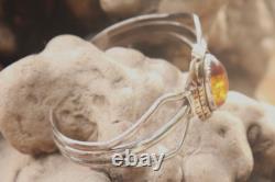 Vintage Native American Sterling Silver Navajo Amber Cuff Bracelet B Piaso Jr